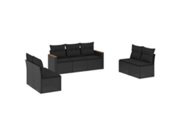 Conjunto de 7 Sofás para Jardim com Almofadões Vime Pe Preto MAISON EXCLUSIVE (7 pcs)