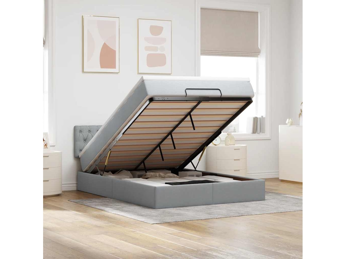 Vidaxl Estrutura Cama Otomana Colchão 140x200cm Tecido Cinzento Claro