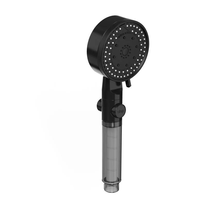 (preto) Chuveiro de alta pressão ajustável com purificador de água, portátil, com botão de parada único, acessório para banheiro