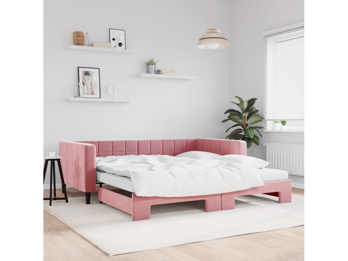 Vidaxl Sofá-cama Com Gavetão E Colchões 100x200 Cm Veludo Rosa