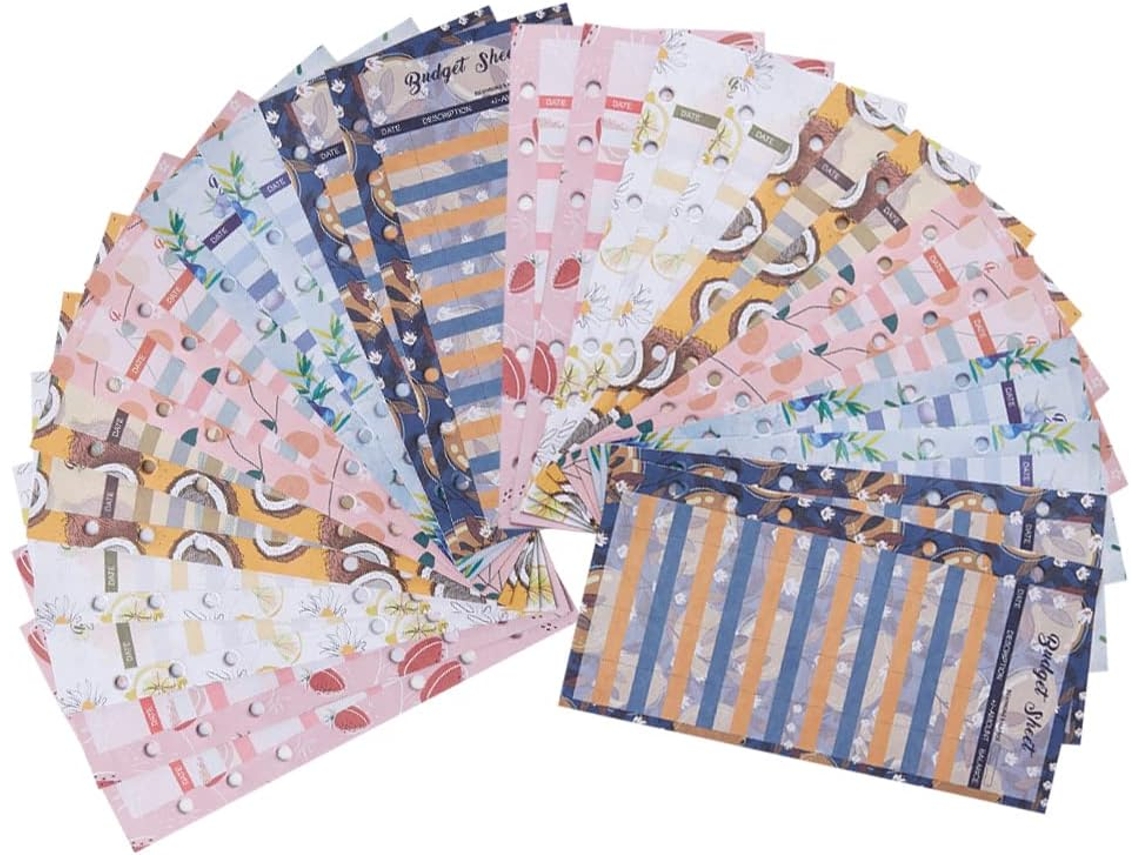 Folhas De Orçamento Healeved Com Seis Furos, Estampa De Frutas, 24 Unidades Para Cadernos E Pastas, Cartões Decorativos