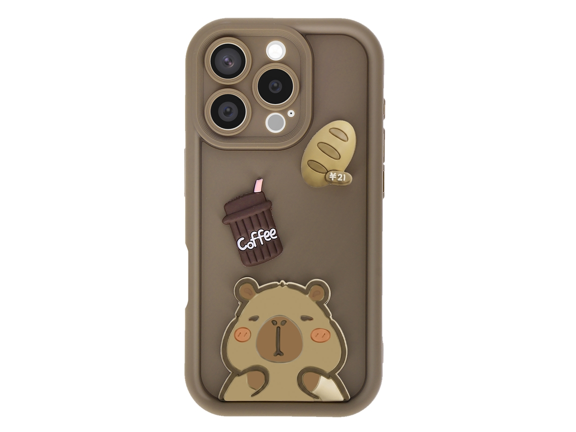 Capa Para Iphone 16 Pro Max Com Motivos Capybara Kawaii Em 3d E Borda Elevada