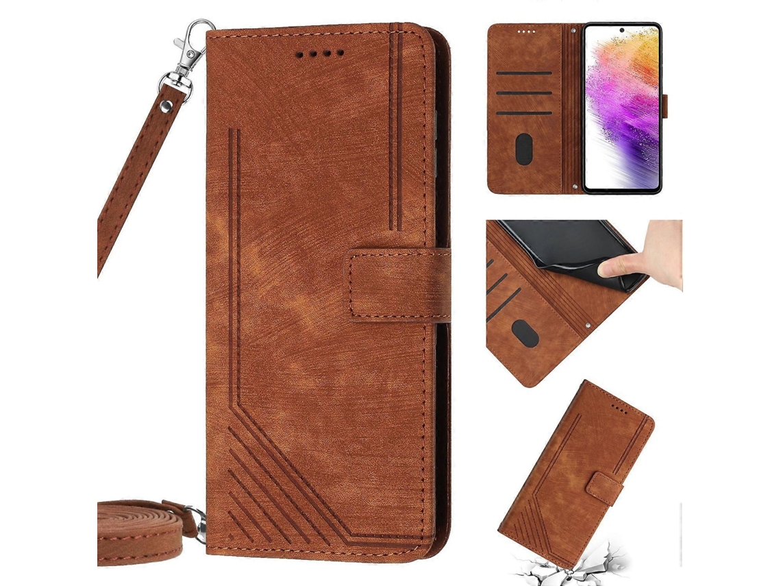 Capa De Celular Em Couro Sintético Com Estampa Listrada E Toque Suave Para Samsung Galaxy A12 4g / M12 / F12 4g, Com Cordão.