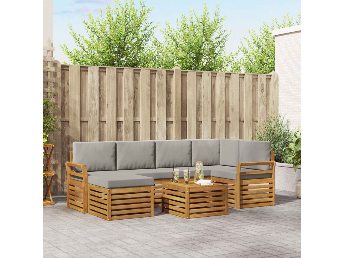 Vidaxl Conjunto De Sofás Para Exterior 7 Unid. Cinza Natural E Claro