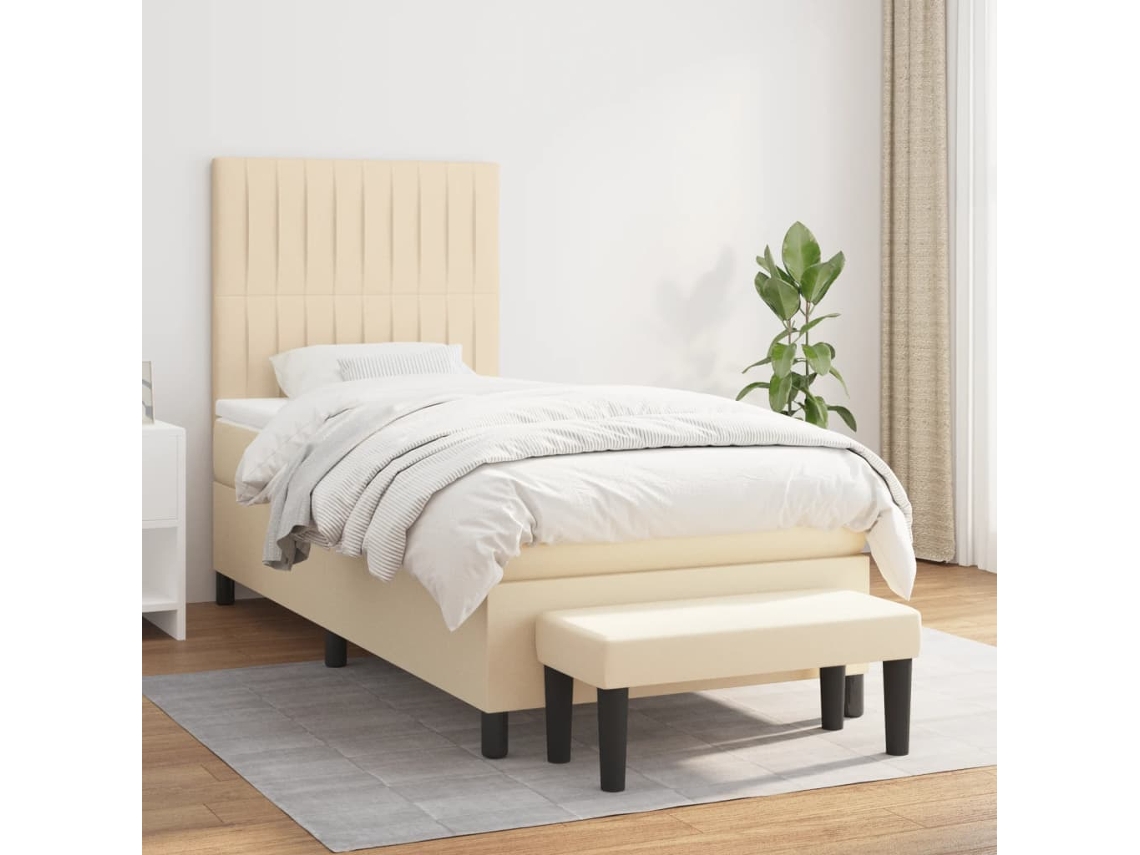 Vidaxl Cama Com Molas/colchão 90x190 Cm Tecido Cor Creme
