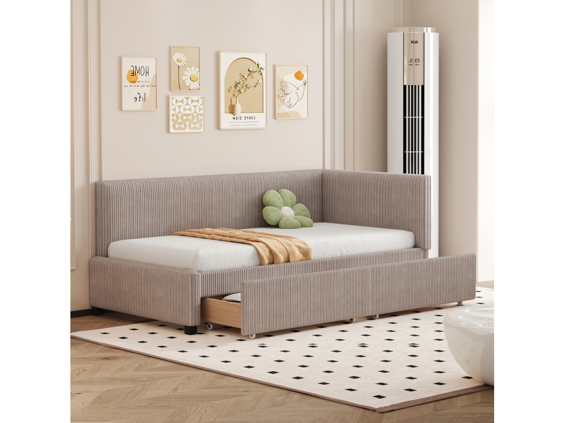 Cama Forrada 90x200 Cinza 2 Gavetas Tecido Aveludado