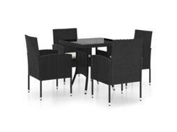 Conjunto 5 de jantar para jardim VIDAXL vime PE preto