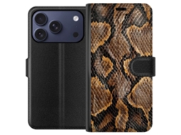Capa Carteira Compatível Com Apple Iphone 17 Pro. Imagem Em Close-up De Pele De Cobra Com Padrão Natural Em Tons De Marrom E Preto, Com Textura.