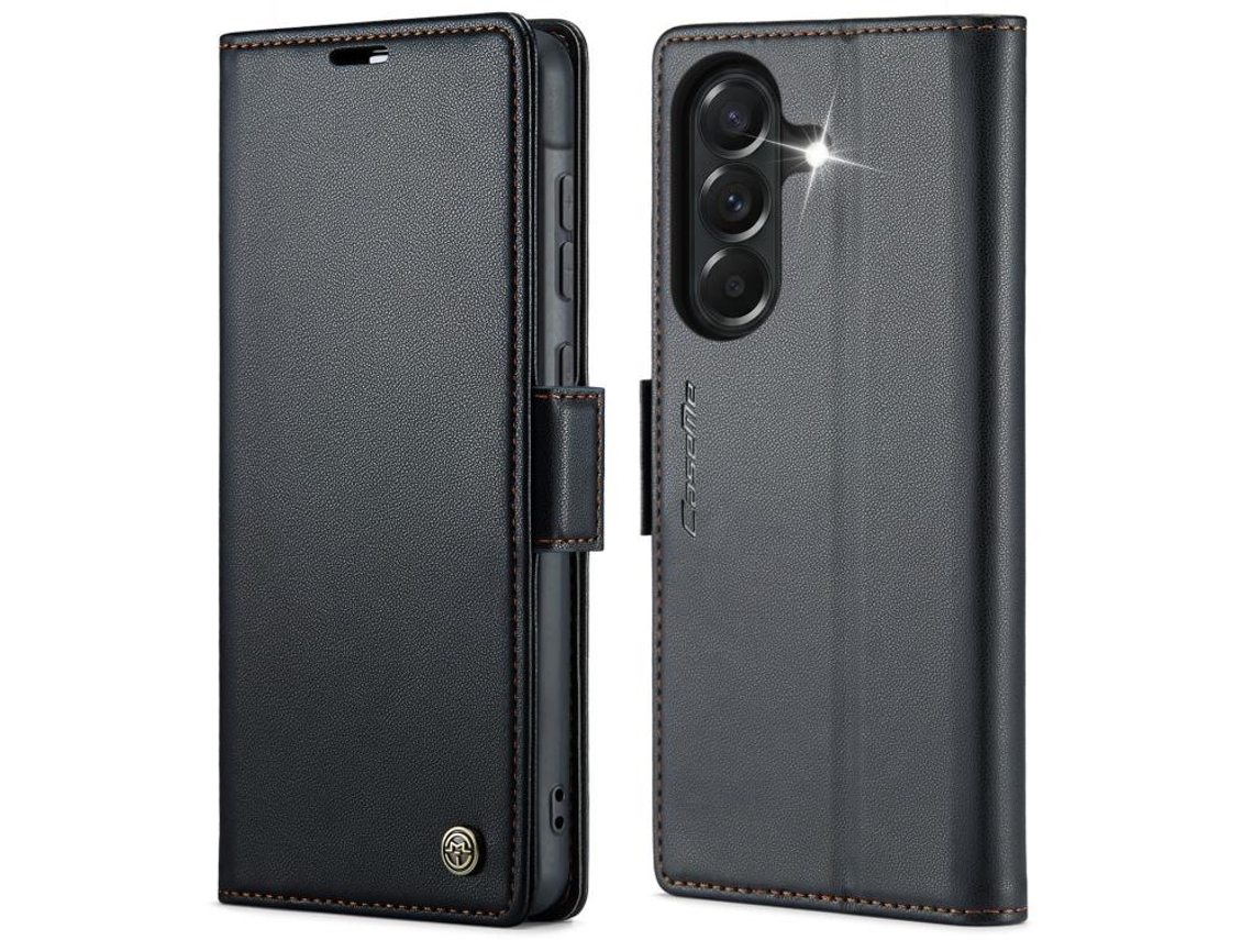 Capa Para Samsung Galaxy A37 5g De Couro Com Textura De Lichia E Fecho Borboleta Com Proteção E Sistema Rfid Antirroubo Preta