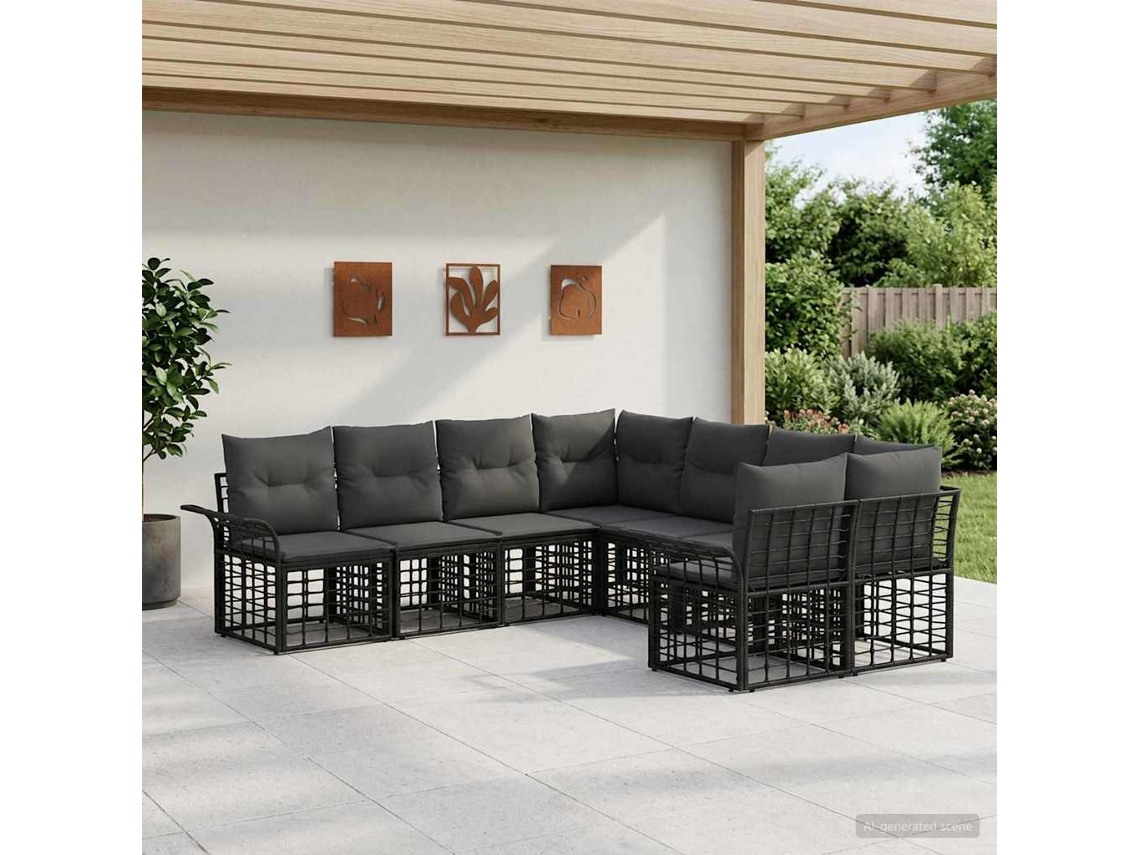 Vidaxl Conjunto De Sofás Para Exterior 8 Unid. Preto E Cinza Escuro