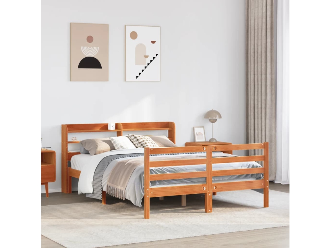Vidaxl Cama Sem Colchão 120x190 Cm Madeira Pinho Maciça Castanho-mel