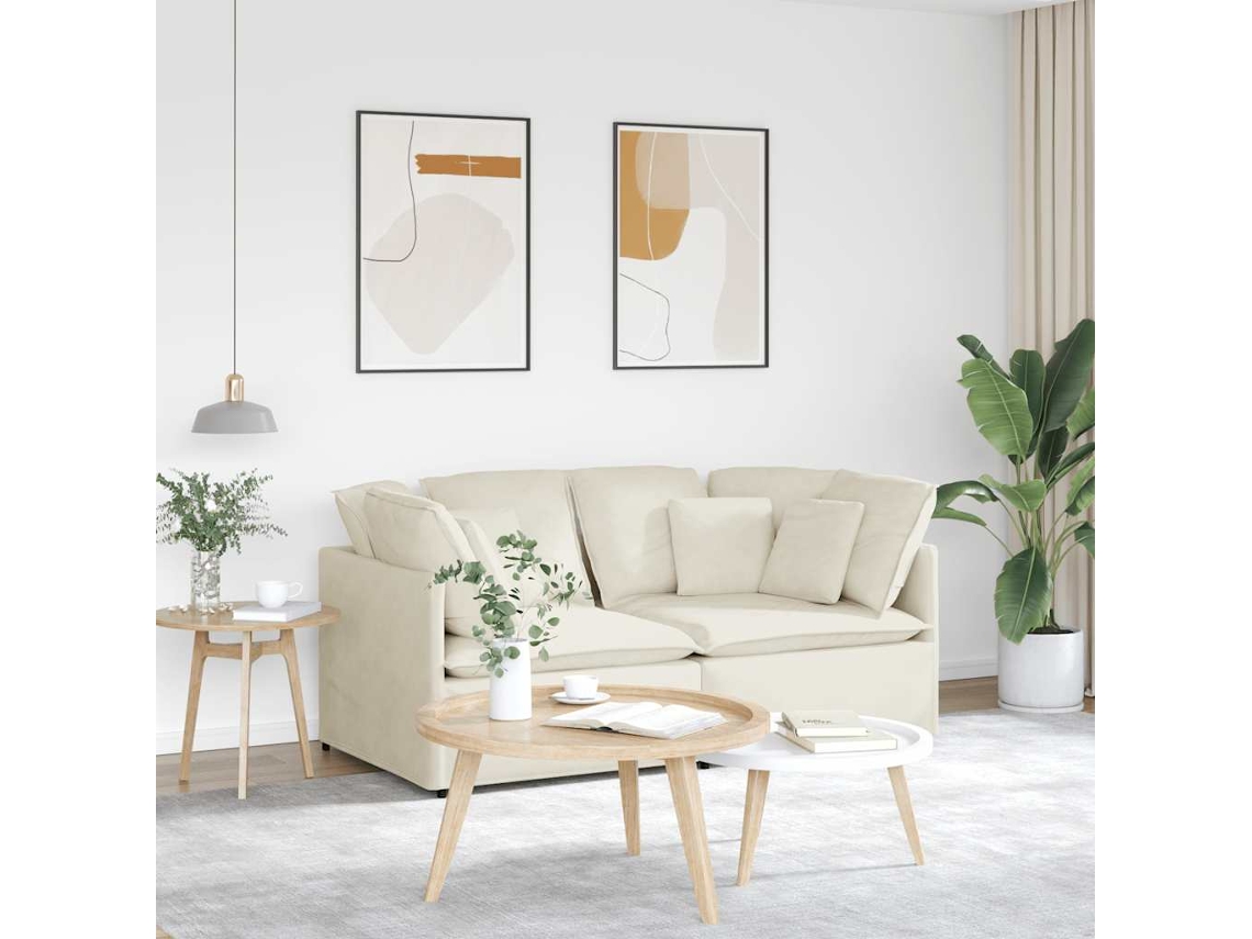 Vidaxl Sofá Modular Com Almofadas Veludo Creme