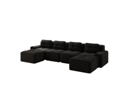 Sofá Modular Sem Ossos Para Sala De Estar, Sofá Preto Confortável Com Chaise Longue Em Veludo, Design Antiderrapante