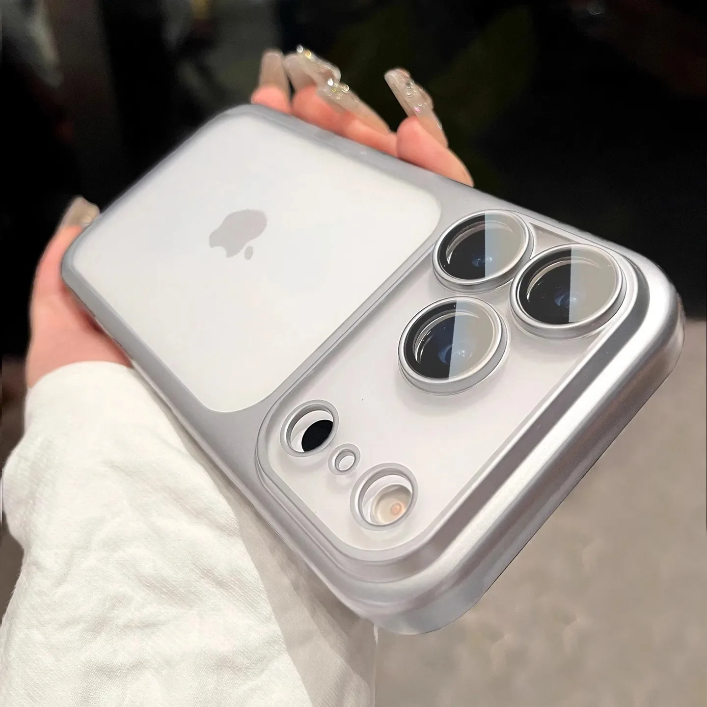 (iphone 17 Prateado) Capa Transparente Eletrogalvanizada Para Iphone, Com Protetor De Lente Em Tpu Macio.