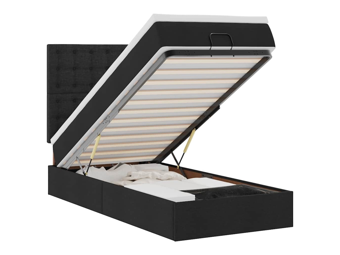 Cama Otomana com Colchão Leds 80x200cm Tecido Preto MAISON EXCLUSIVE