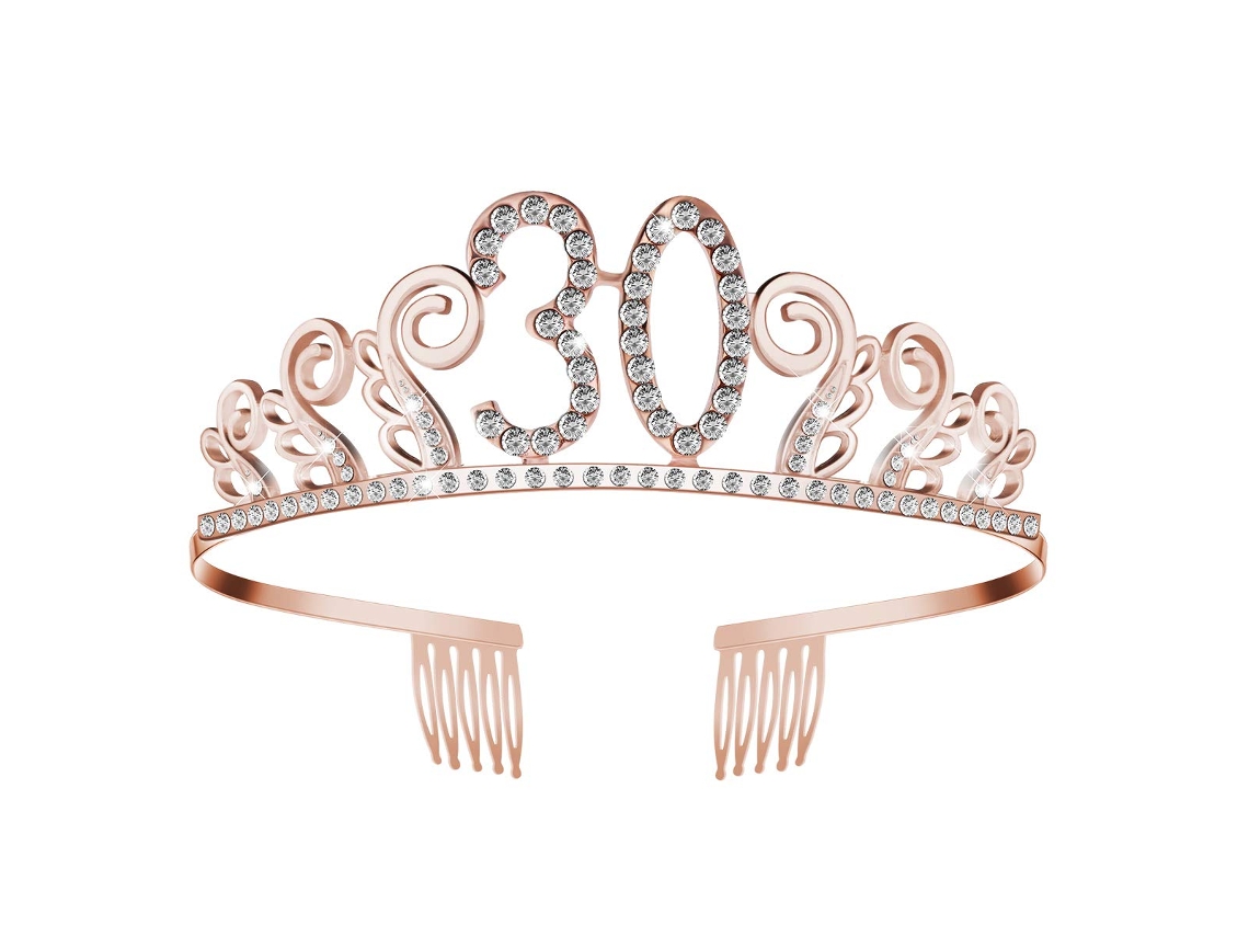 Tiara Princesa Coroada Do 30º Aniversário Com Pente De Cristal De Strass (ouro Rosa)