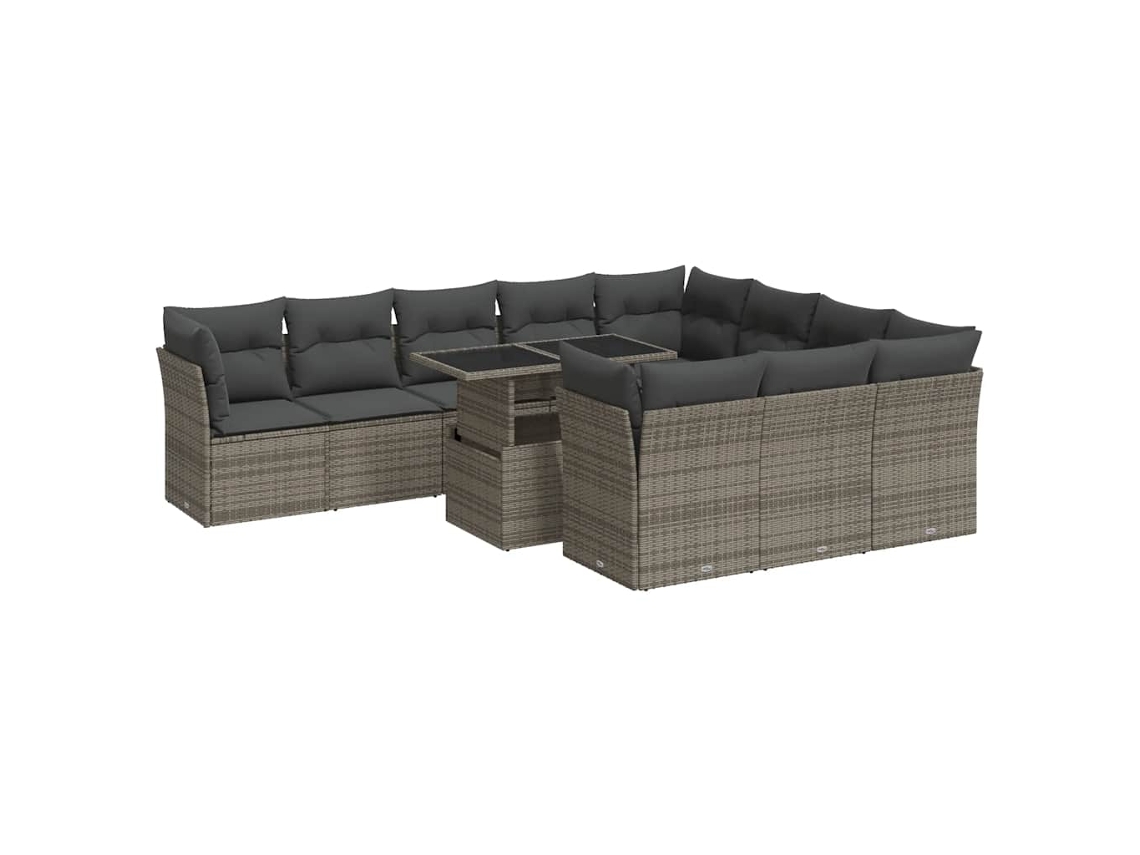Conjunto de 11 Sofás de Jardim com Almofadões Vime Pe Cinzento MAISON EXCLUSIVE