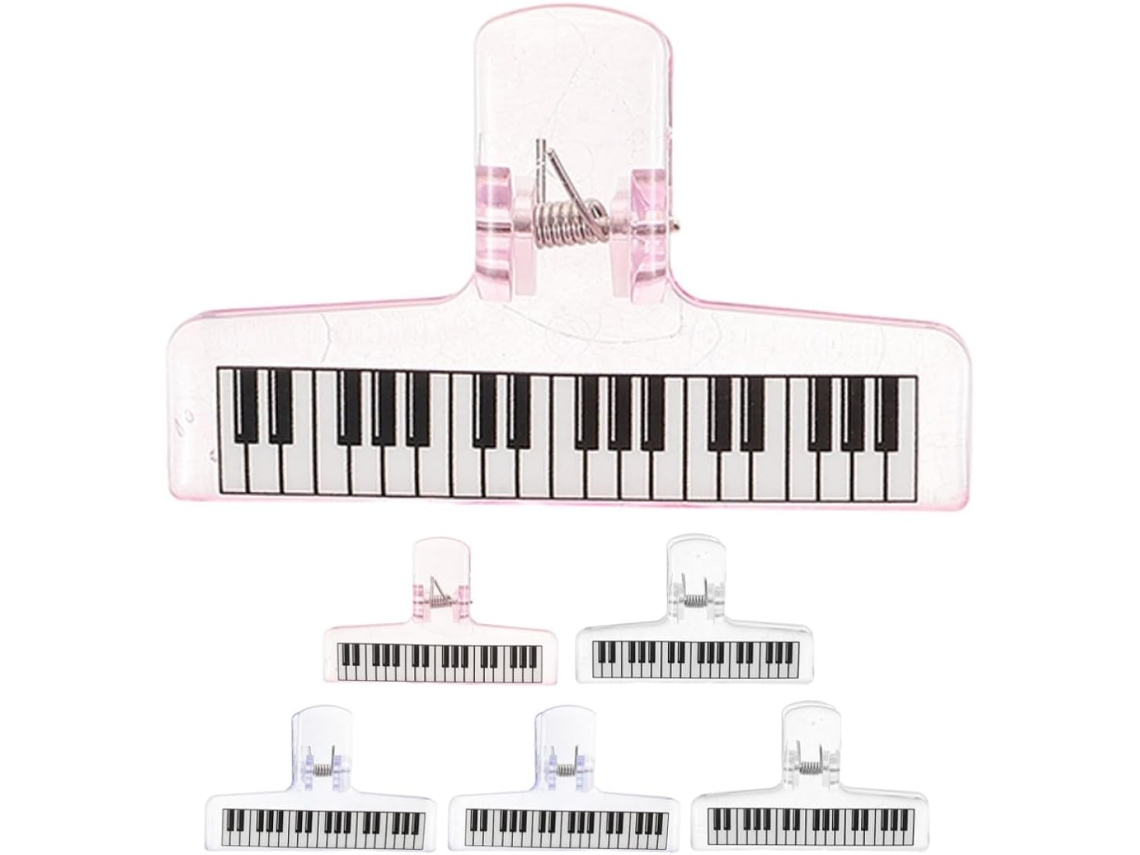 Conjunto de 6 pinos de acrílico transparente para partituras de piano, leves e antiderrapantes, ideais para salas de aula.