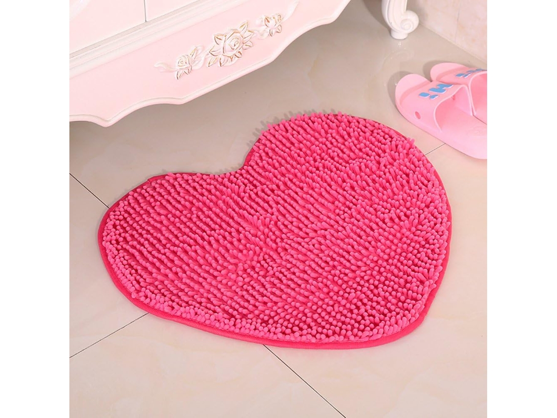 Tapete De Casa De Banho Chenille Absorvente Antiderrapante 50x60cm Rosa Fúcsia