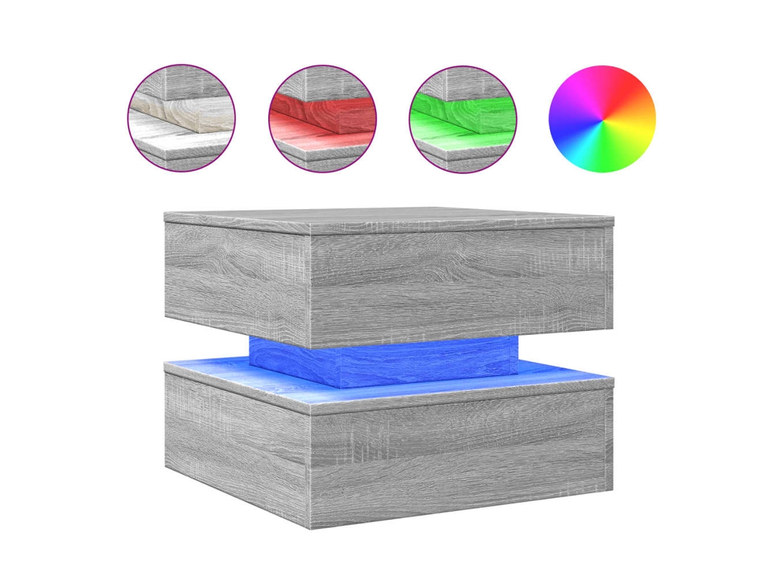 Mesa de Centro com Luzes Led Sonoma Cinza Claro MAISON EXCLUSIVE (50x50x40 cm)