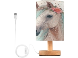 Abajur De Mesa Grey Horse Com Estampa Floral, 4 Peças, Com Portas Usb Para Carregamento, Ideal Para Cabeceira, Quarto