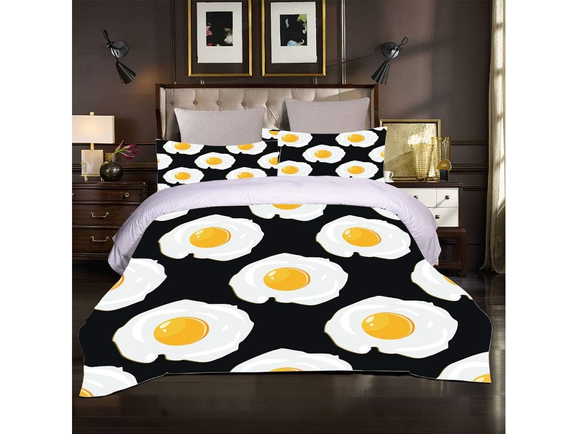 Capa de Edredom com Estampa 3d Ovos Branco em Microfibra Fronha 240x260cm, 240 X 260 Cm