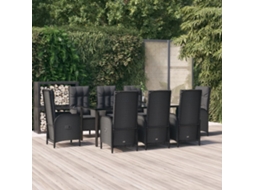 Vidaxl 9 Pcs Conjunto De Jantar P/ Jardim C/ Almofadões Vime Pe Preto