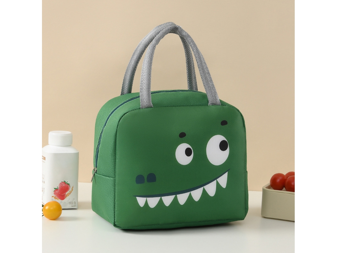 Lancheira Portátil Com Estampa De Crocodilo Verde, Estilo Desenho Animado, Inclui Bolsa Térmica.