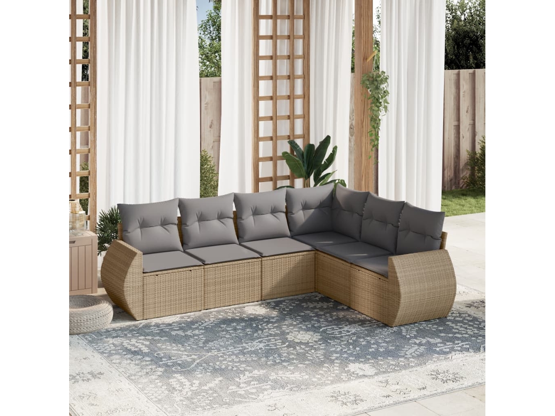 Vidaxl 6 Pcs Conjunto de Sofás P/ Jardim com Almofadões Vime Pe Bege