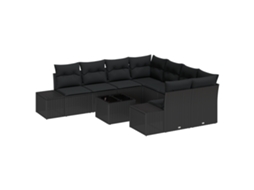 Conjunto 9 Conjunto De Sofá De Jardim Vidaxl Preto Vime Pe (239 X 62 X 69 Cm)