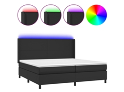 Cama Box Spring com Colchão LED 200x200 cm Couro Artificial Preto MAISON EXCLUSIVE