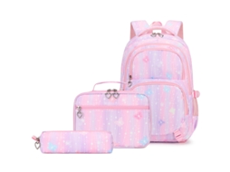 Mochila Com Estampado De Borboletas, Lancheira E Estojo, Conjunto Para Alunos Do Ensino Básico E Adolescentes. Rosa Hexinyigjly