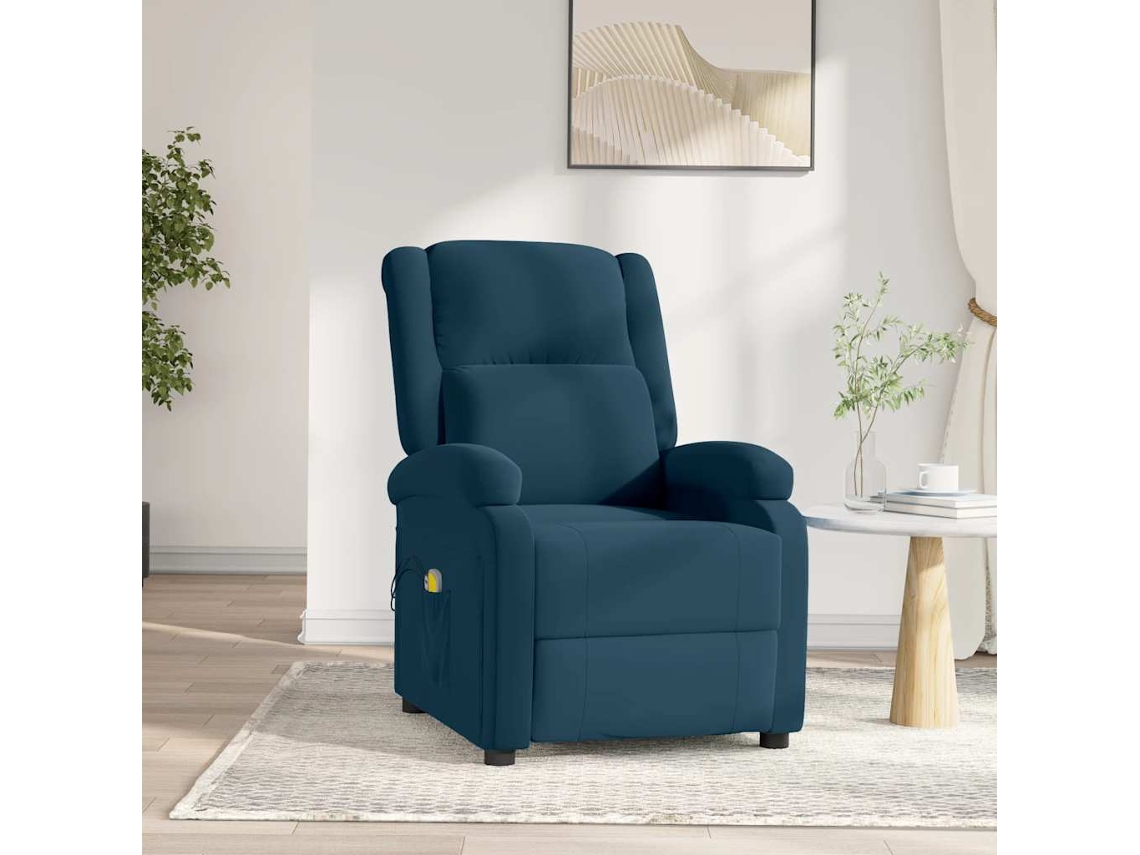 Vidaxl Poltrona De Massagens Elétrica Veludo Azul