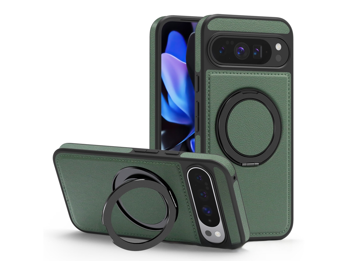 Capa Para Telemóvel Com Suporte Magnético E Textura De Couro Para Google Pixel 11 (verde)