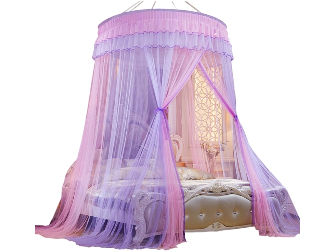 Mosquiteiro De Renda Lifkome Para Cama, Com Laço Rosa E Proteção Para Quartos De Meninas