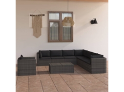 Conjunto 9 Peças Lounge De Jardim C/ Almofadões Vime Pe Cinza Dkd Home Decor
