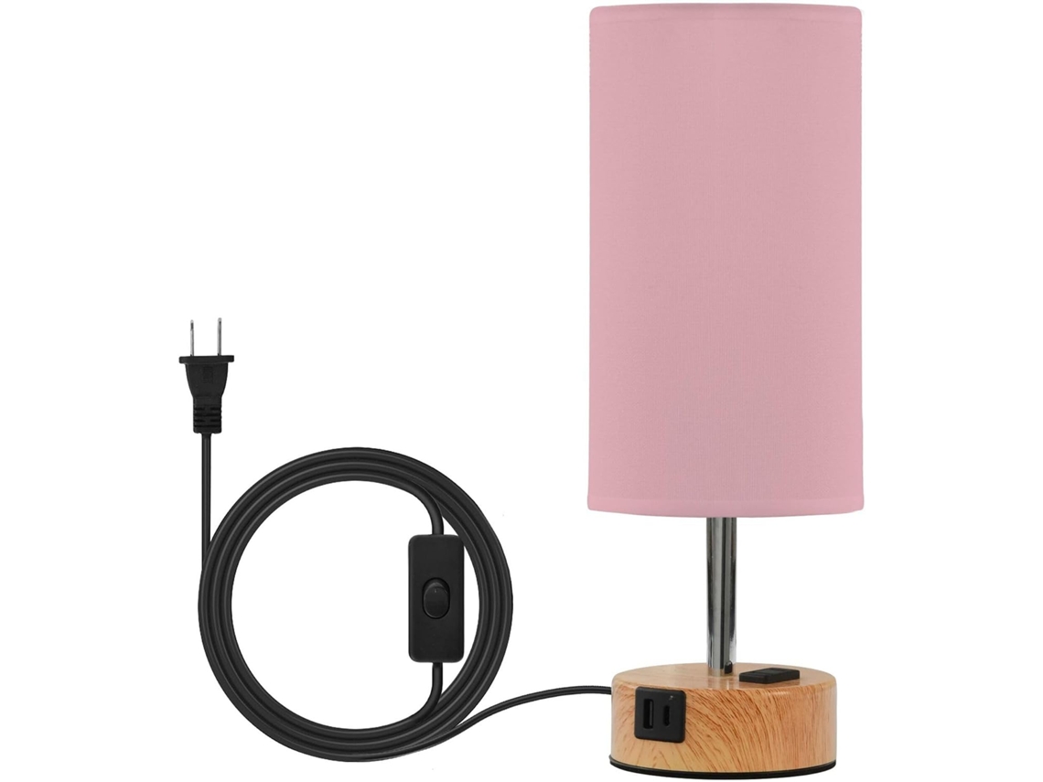 Luminária De Mesa Rosa Claro Yuiboo Para Quarto, Com Portas Usb C E A, Lâmpadas Inclusas
