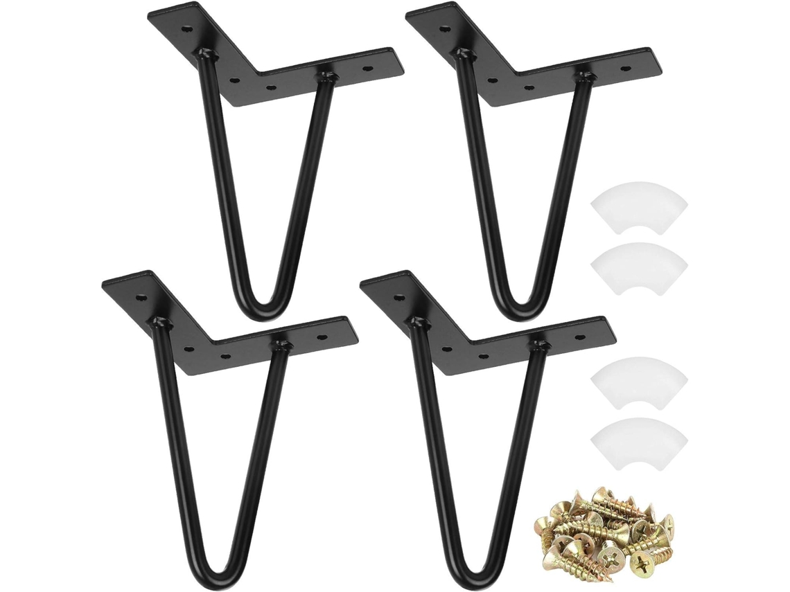 Pés Para Mesa E Móveis, 4 Peças, Em Ferro, 15 Cm, 6 Polegadas, Cor Preto, Com Parafusos, Grampo De Cabelo, Para Mesas, Móveis