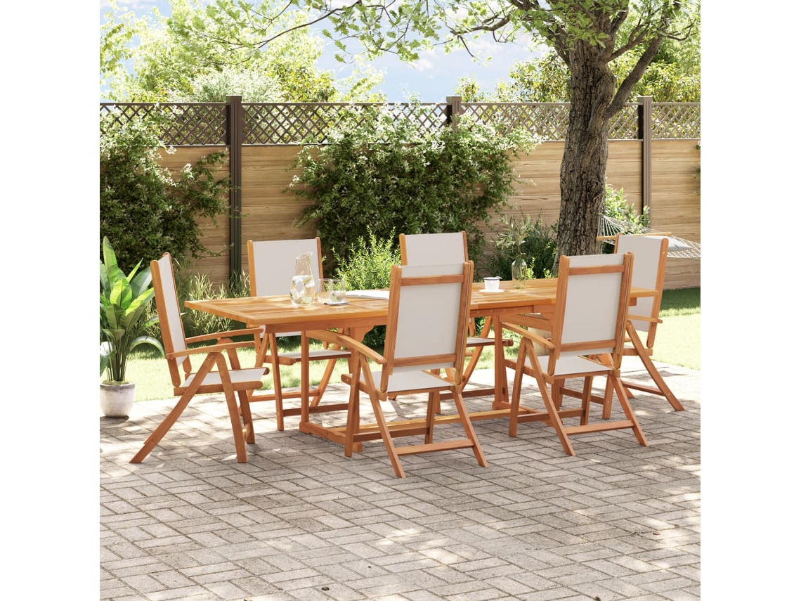 Conjunto 7 Peças De Jantar Para Jardim Acácia Maciça E Textilene Dkd Home Decor