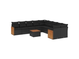 Maison Exclusive - 11 Pcs Conjunto Sofás De Jardim C/ Almofadões Vime Pe Preto