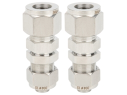 Conector Bulkhead 2pcs 2-touch Aço Inox 304 Conexão Compressão Ferrule Ф12x10