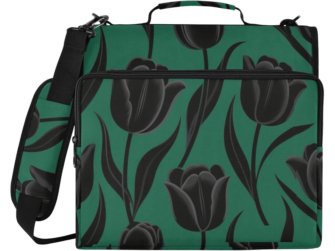 Pasta Organizadora Com Zíper De 1,5 Polegadas, Com Núcleos Cinza, Preto, Verde E Floral, Com Altura De Ombro, Grande