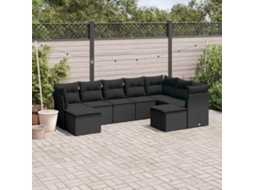 Vidaxl 9 Pcs Conjunto De Sofás P/ Jardim C/ Almofadões Vime Pe Preto