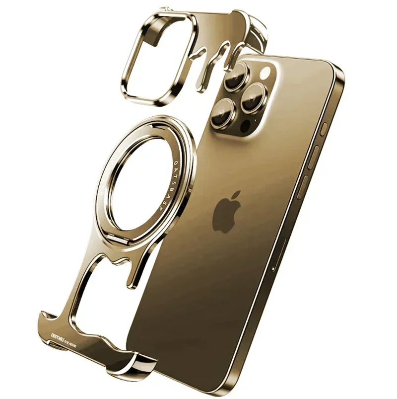 Capa Para Iphone 14 Pro Max Amarela, Sem Moldura, Compatível Com Magsafe, Com Suporte De Anel Giratório 360°.