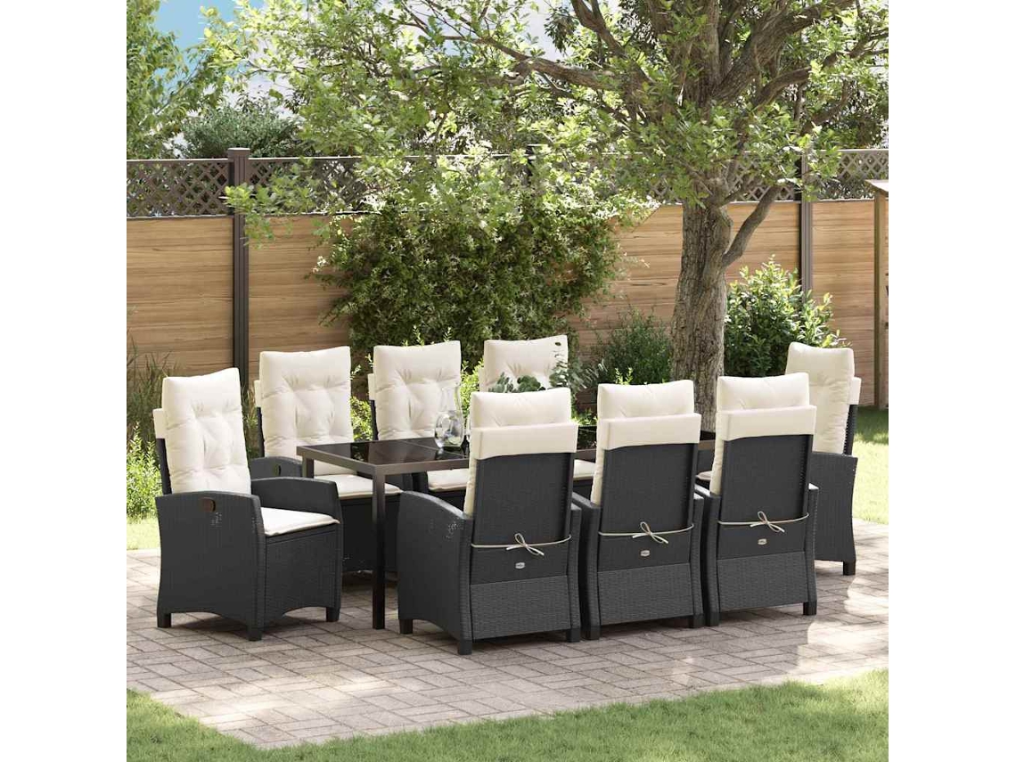 Vidaxl Conjunto De Jantar Para Jardim 9 Unid. Preto Vime Pe