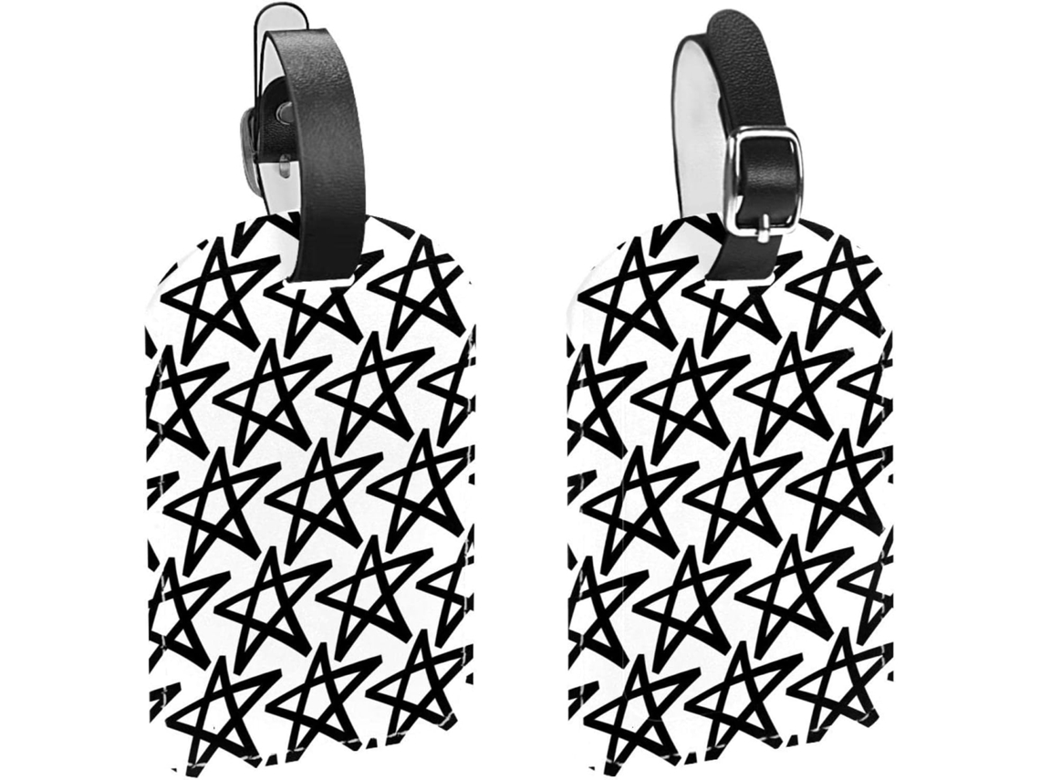 Conjunto De 2 Etiquetas Viagem E Bagagem Masculinas Design Desenhado À Mão Estampa Estrelas Em Preto Branco Material Pu