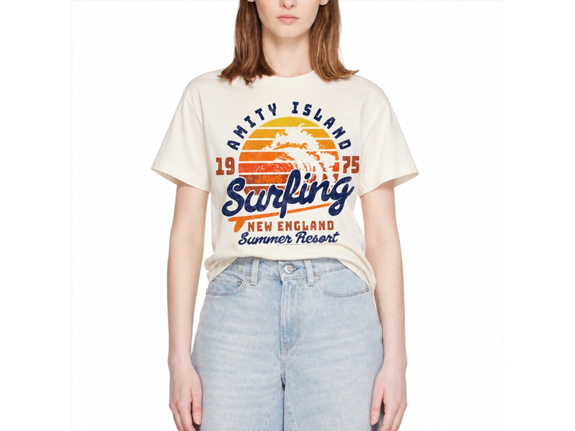 Rockinstone Jaws Movie Amity Surfing Solid Natural Adult T-shirt Size:xxxl