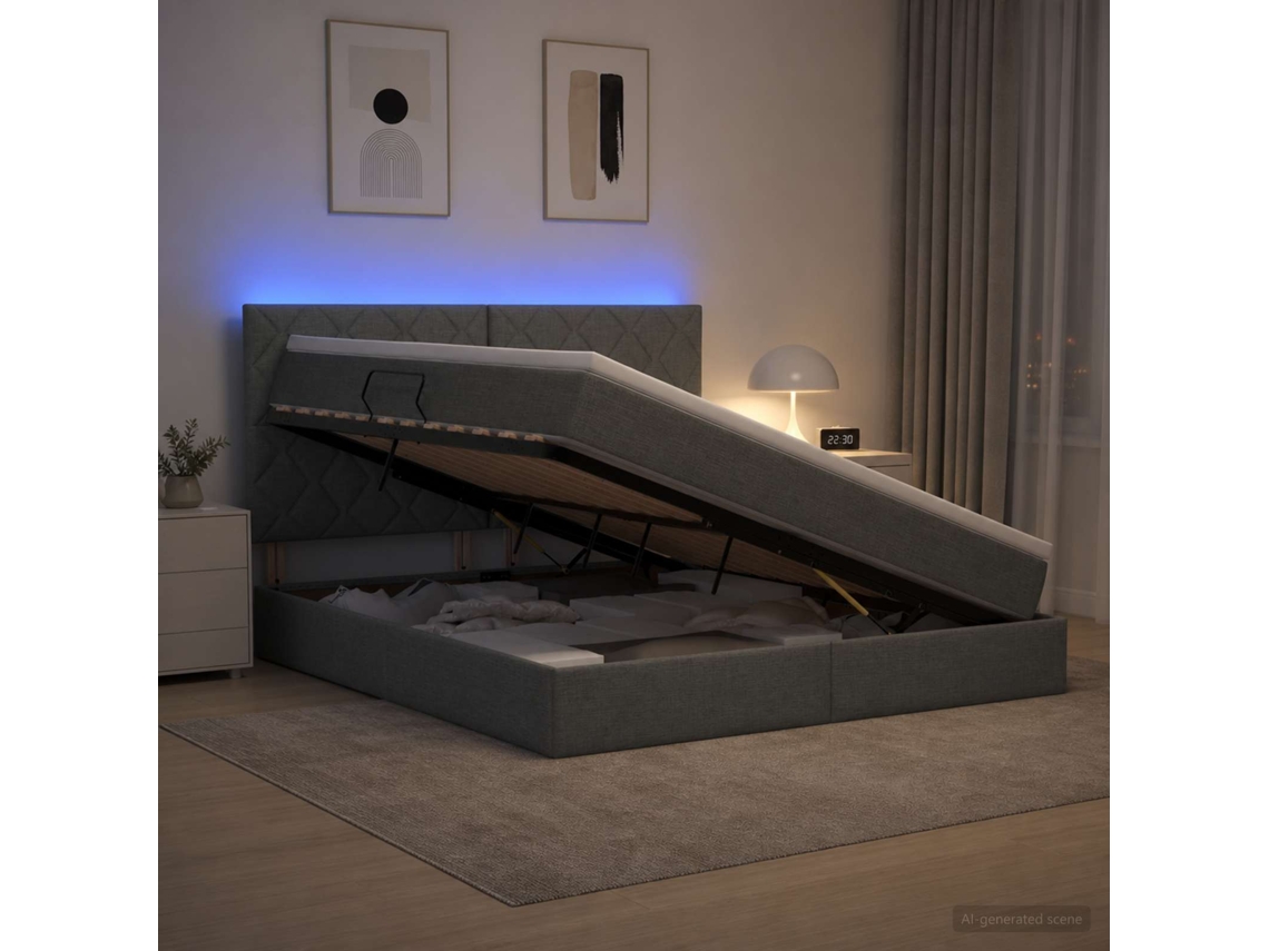 Vidaxl Cama De Armazenamento Led Com Colchão Cinzento-escuro