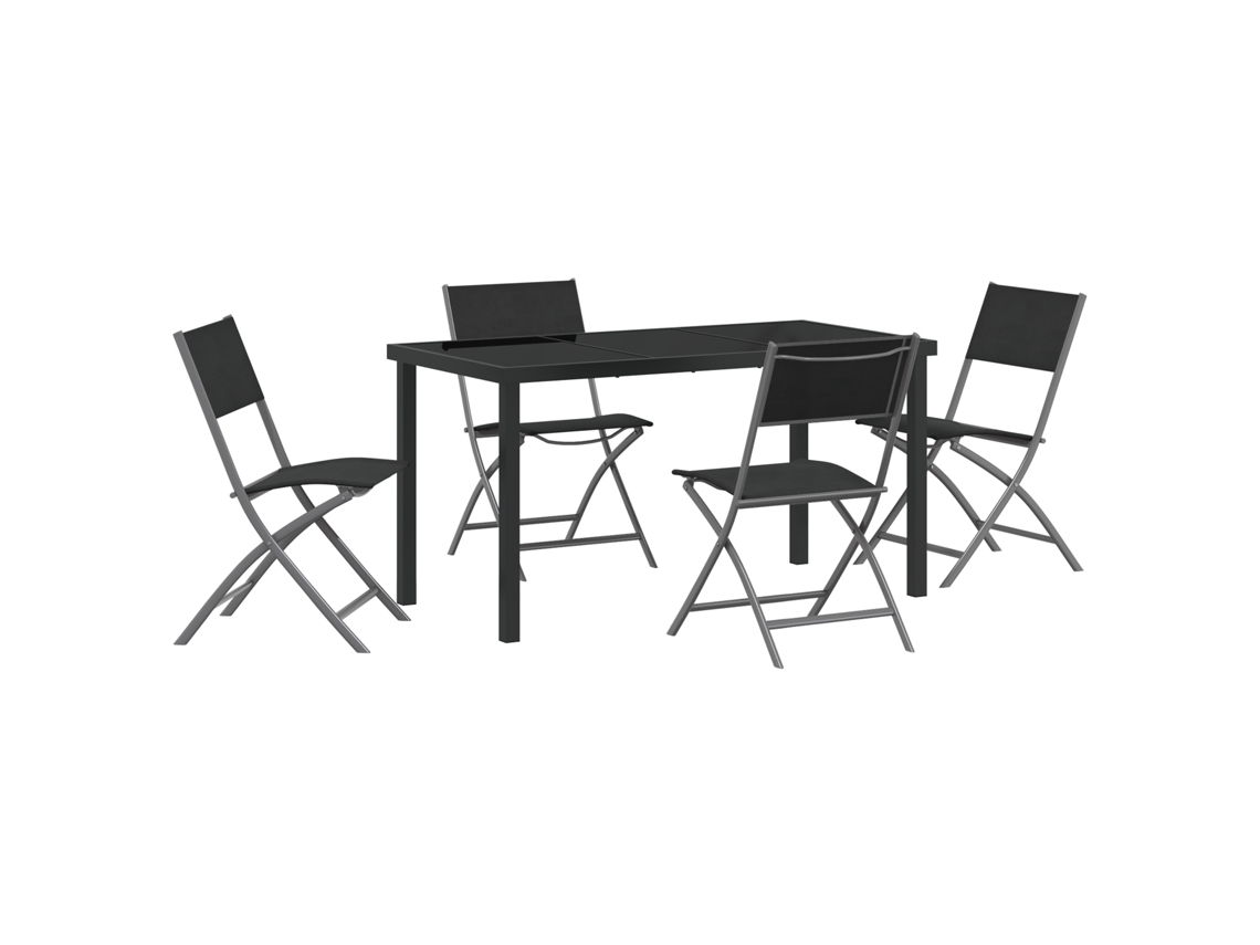 Conjunto 5 Conjunto De Jantar Para Jardim Vidaxl Preto Textilene (140 X 70 X 73 Cm)