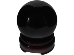 Esfera Decorativa De Madeira Com Cristal De Obsidiana Negra De 6 Cm E Suporte – Esfera